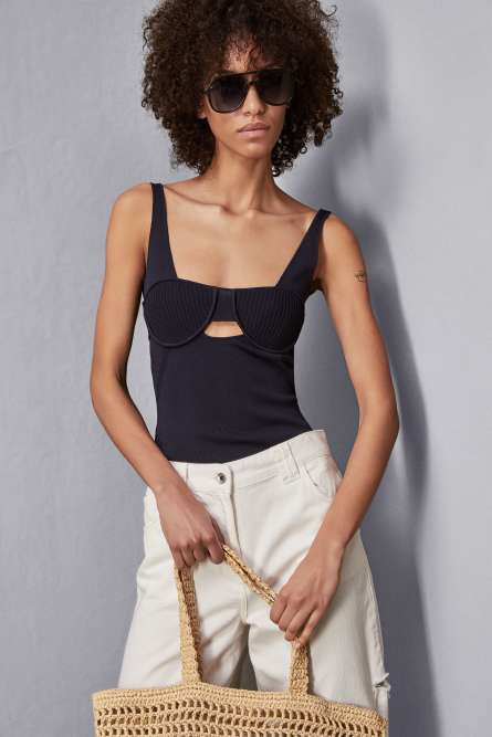 Ribbed bustier top, Blue, Patrizia Pepe