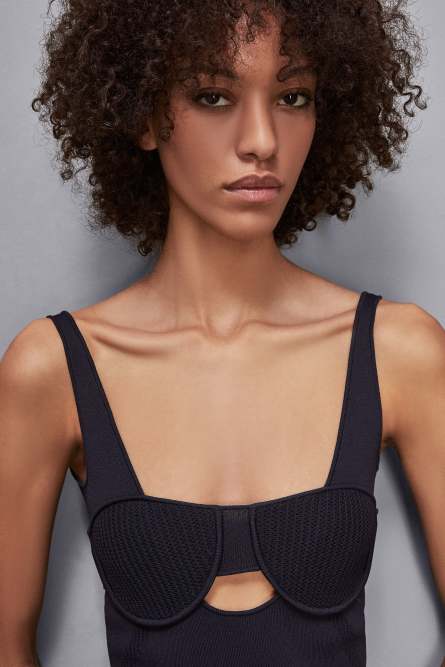 Ribbed bustier top, Blue, Patrizia Pepe