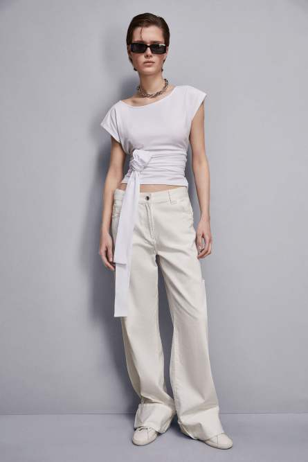T-shirt avec ceinture, Blanc, Patrizia Pepe
