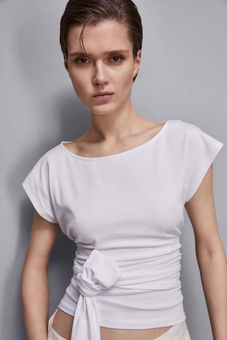 T-shirt avec ceinture, Blanc, Patrizia Pepe