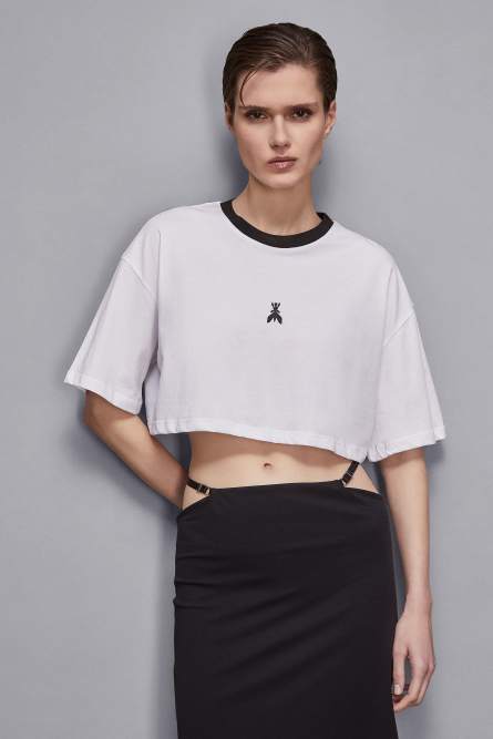 Cropped cotton t-shirt, White, Patrizia Pepe