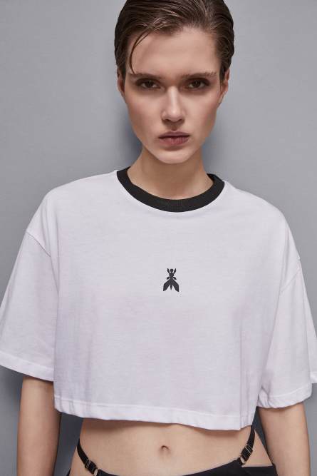 Cropped cotton t-shirt, White, Patrizia Pepe