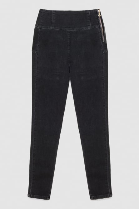 High-waisted jeggings, Black, Denim
