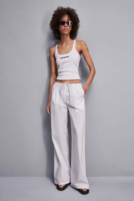 Low-waisted cotton palazzo fit pants, White, Patrizia Pepe