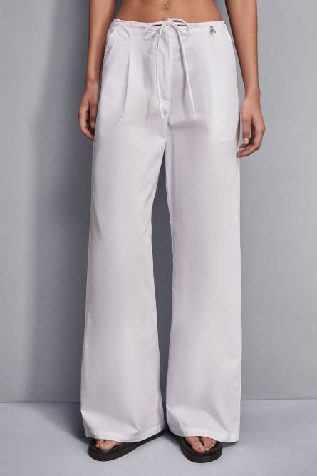 Low-waisted cotton palazzo fit pants, White, Patrizia Pepe