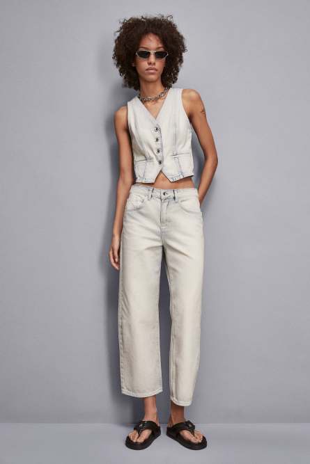 Bleached denim pants, Blue, Denim