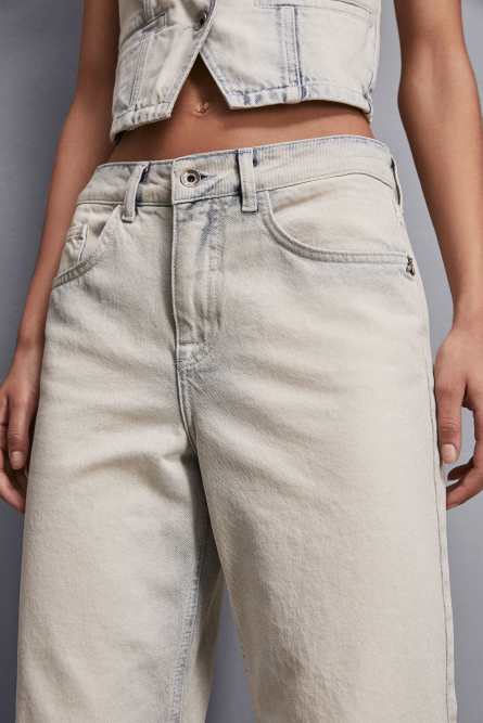 Bleached denim pants, Blue, Denim