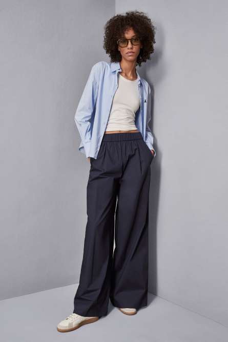 High-waisted palazzo pants in cotton, Blue, Patrizia Pepe