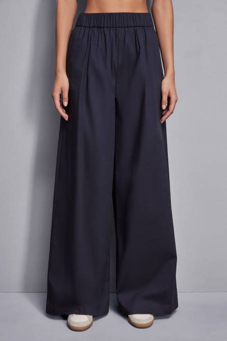 High-waisted palazzo pants in cotton, Blue, Patrizia Pepe