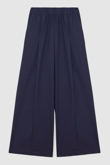 High-waisted palazzo pants in cotton, Blue, Patrizia Pepe