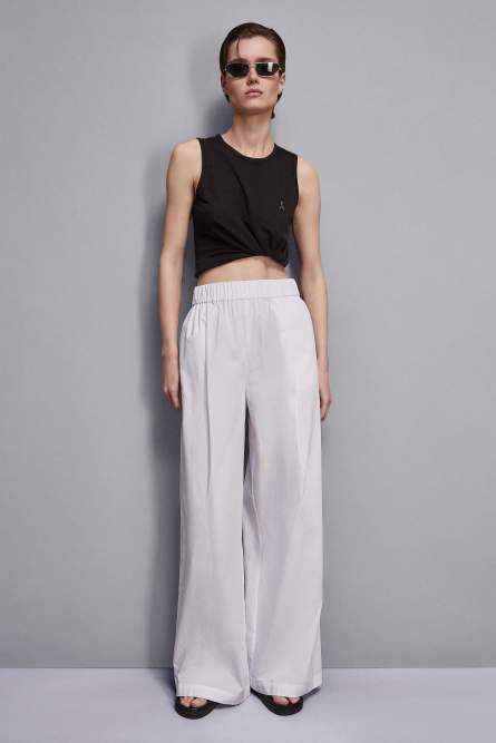 High-waisted palazzo pants in cotton, White, Patrizia Pepe