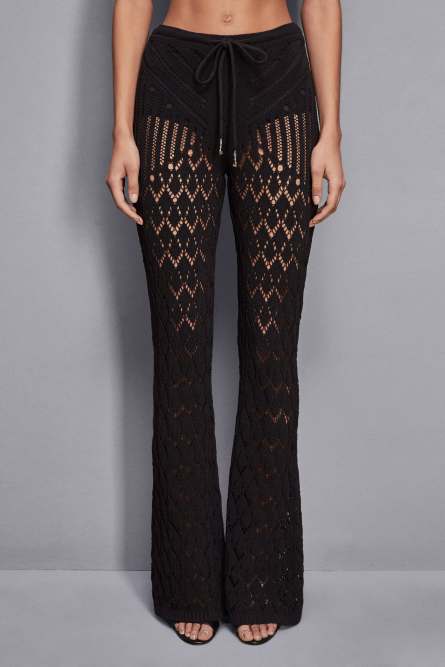 Open-Crochet Flare Pants, Black, Patrizia Pepe