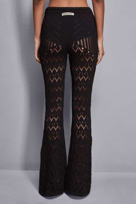 Open-Crochet Flare Pants, Black, Patrizia Pepe