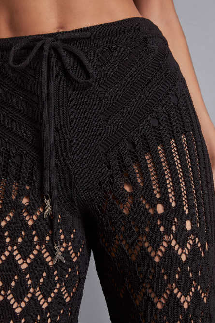 Open-Crochet Flare Pants, Black, Patrizia Pepe