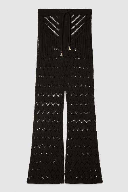 Open-Crochet Flare Pants, Black, Patrizia Pepe