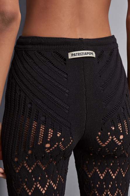 Open-Crochet Flare Pants, Black, Patrizia Pepe
