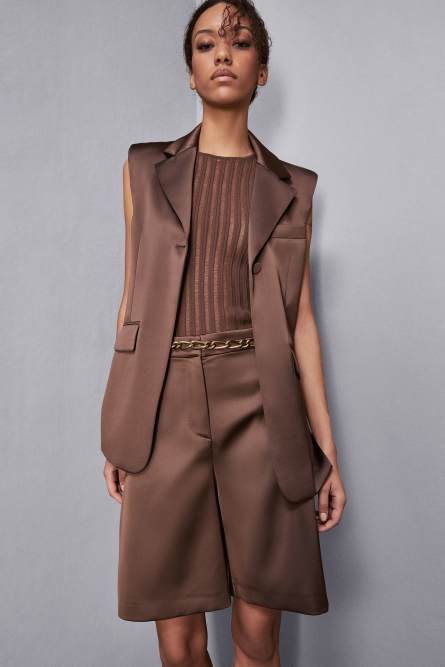 Satin regular fit vest, Brown, Patrizia Pepe