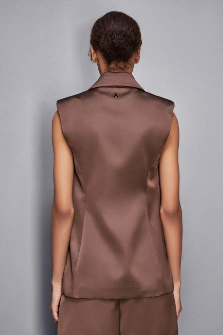 Satin regular fit vest, Brown, Patrizia Pepe