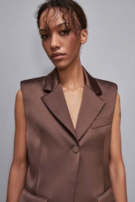 Satin regular fit vest, Brown, Patrizia Pepe