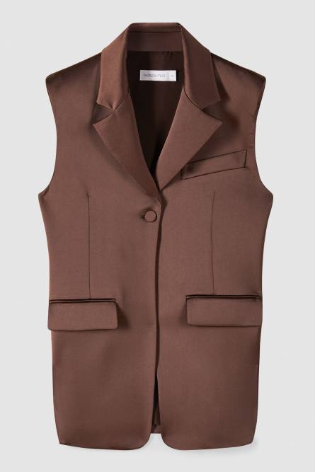 Satin regular fit vest, Brown, Patrizia Pepe