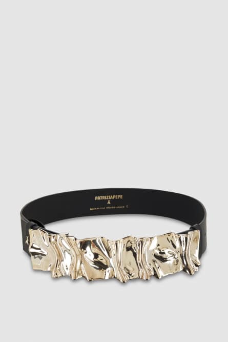 High-waisted smooth leather belt, Black, Patrizia Pepe