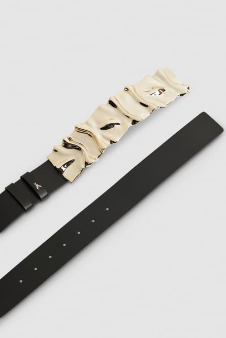 High-waisted smooth leather belt, Black, Patrizia Pepe