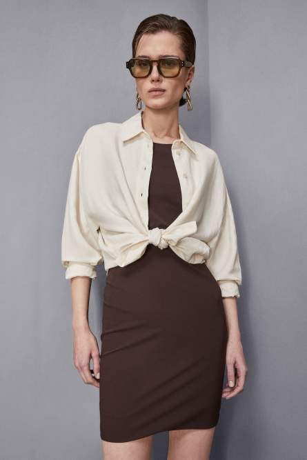 Stretch sheath dress, Brown, Patrizia Pepe