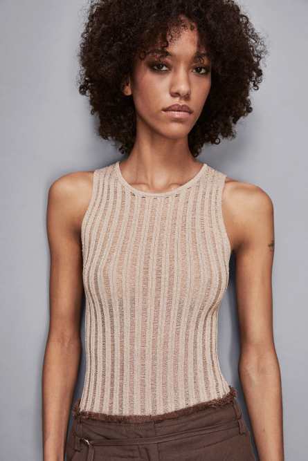 Top lurex in maglia, Beige, Patrizia Pepe