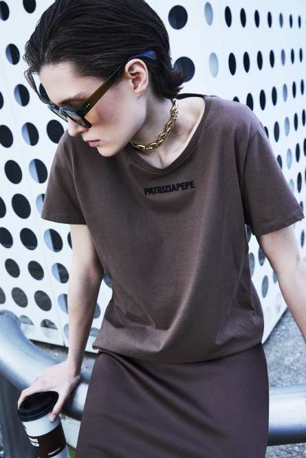 T-Shirt &quot;TO-GO&quot;, Brown, Patrizia Pepe