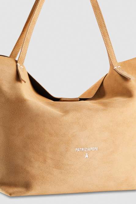 Suede leather shopping bag, Beige, Patrizia Pepe