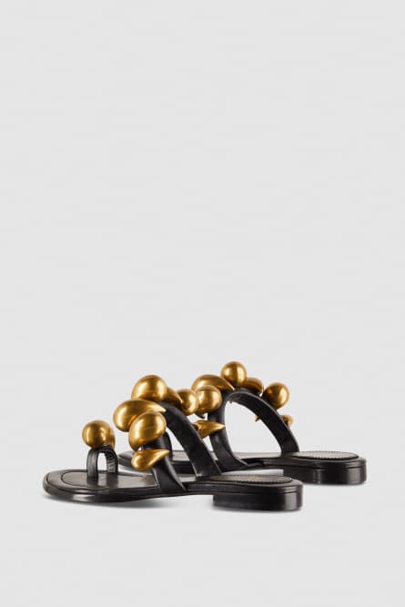 Balloon Leather Sandals, Black, Patrizia Pepe