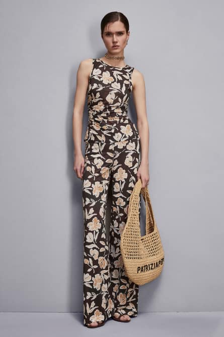 Pantalón palazzo con flores, Multicolor