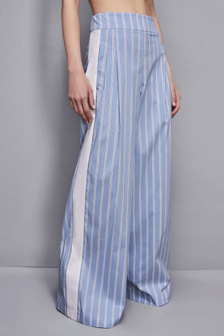 Pantalón palazzo de popelina a rayas, Azul