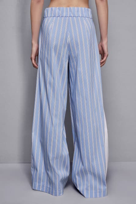 Pantalón palazzo de popelina a rayas, Azul
