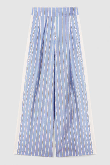 Pantalón palazzo de popelina a rayas, Azul