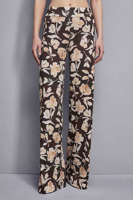 Pantalón palazzo con flores, Multicolor