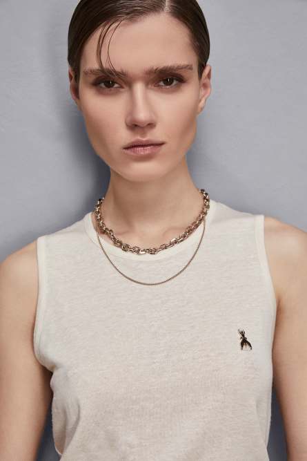Camiseta sin mangas elástica de lino, Beige