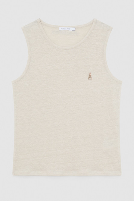 Camiseta sin mangas elástica de lino, Beige