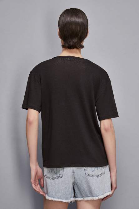 Linen V-neck t-shirt, Black, Patrizia Pepe