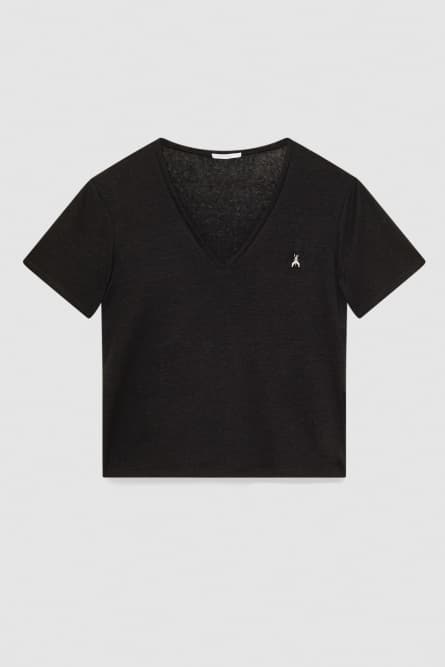 Linen V-neck t-shirt, Black, Patrizia Pepe