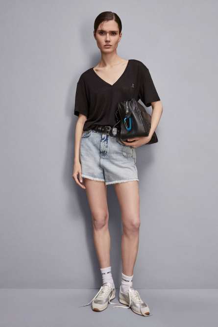 Linen V-neck t-shirt, Black, Patrizia Pepe
