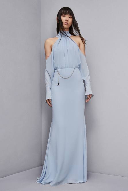 Schulterfreies Cocktailkleid, Blau, Patrizia Pepe
