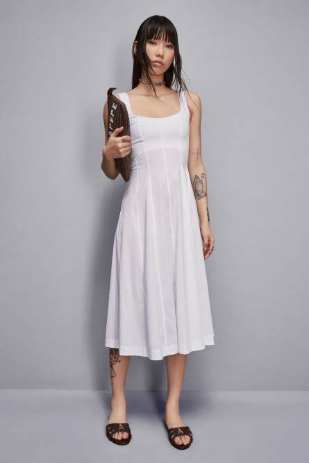 Midi bustier dress in poplin, White, Patrizia Pepe