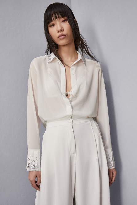 Georgette shirt with jewel detail, White, Patrizia Pepe