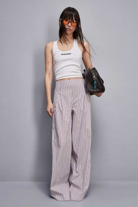 Striped poplin palazzo trousers, Multicolor, Patrizia Pepe