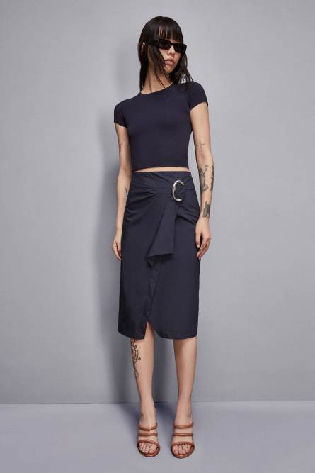 Technical poplin midi skirt, Blue, Patrizia Pepe
