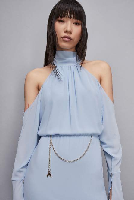 Schulterfreies Cocktailkleid, Blau, Patrizia Pepe