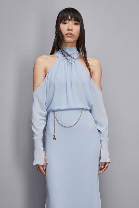 Schulterfreies Cocktailkleid, Blau, Patrizia Pepe