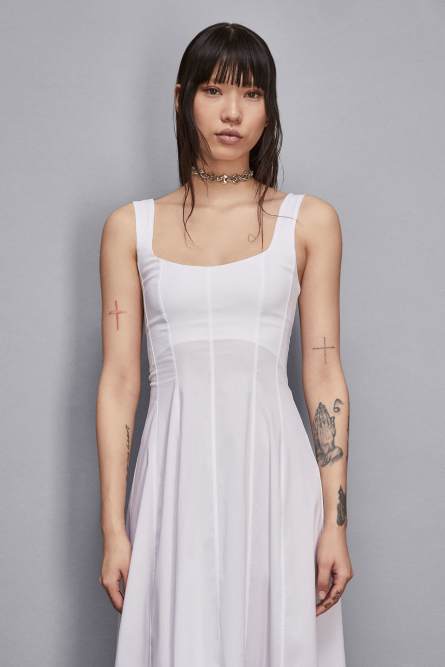 Midi bustier dress in poplin, White, Patrizia Pepe