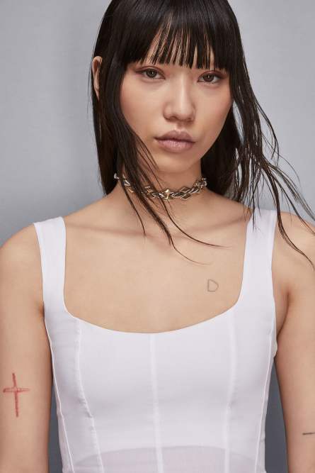 Midi bustier dress in poplin, White, Patrizia Pepe